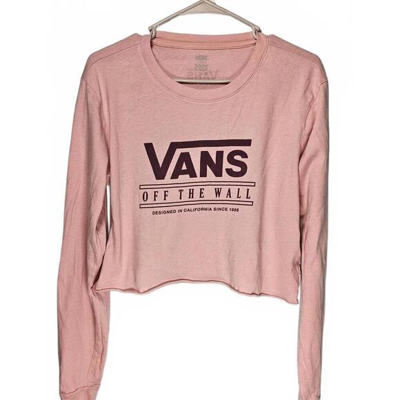 VANS Off The Wall Women's Cropped Long Sleeve Pink T-Shirt Size Large - Picture 1 of 8